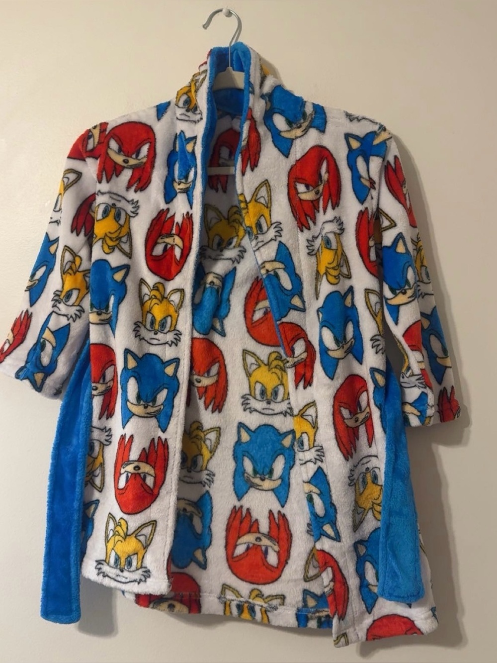 Sonic The Hedgehog Tails & Knuckles Characters Boys Tie Bathrobe Kids Sz XS 4/5
